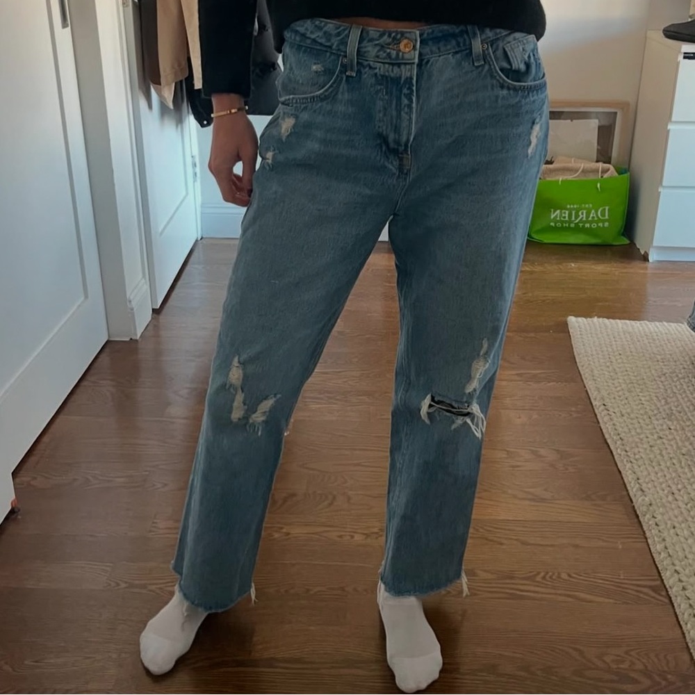 Zara distressed straight leg boyfriend jeans